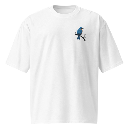 Product mockup blue bird white t-shirt frontview